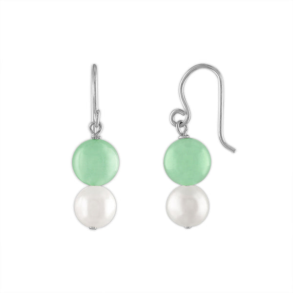 Jade and Pearl Necklace Bracelet Earrings Set in Sterling Silver