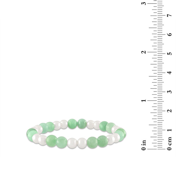 Jade and Pearl Necklace Bracelet Earrings Set in Sterling Silver