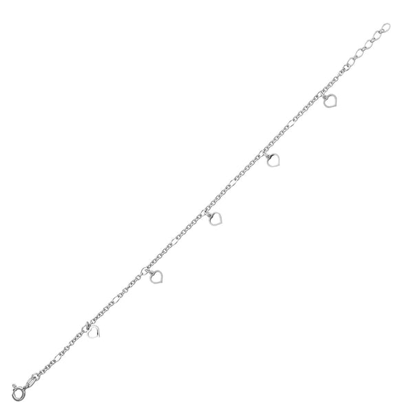 Sterling Silver 10-inch Adjustable Heart Anklet