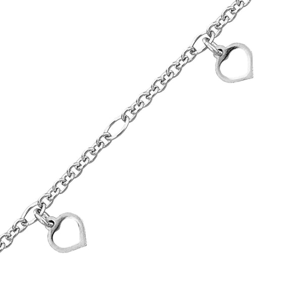 Sterling Silver 10-inch Adjustable Heart Anklet