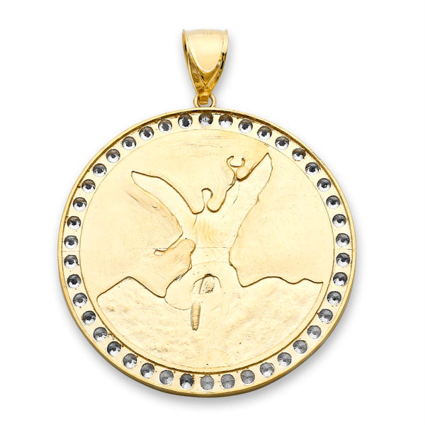 10KT Yellow Gold 56X43MM Centenario-Inspired Charm Pendant. Chain Not Included