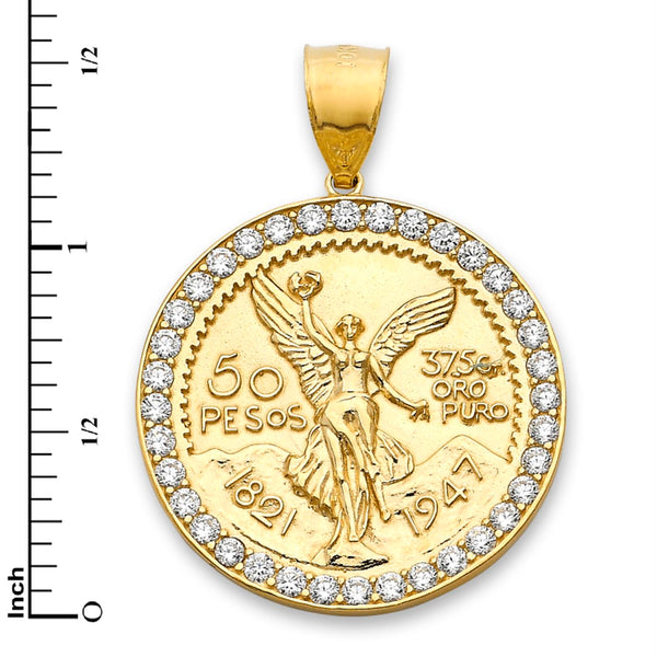 10KT Yellow Gold 36X26MM Centenario-Inspired Charm Pendant. Chain Not Included