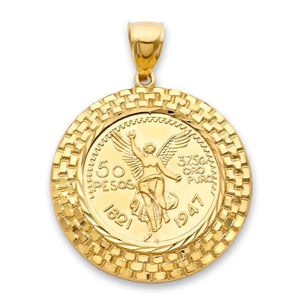 10KT Yellow Gold 49X36MM Centenario-Inspired Charm Pendant. Chain Not Included