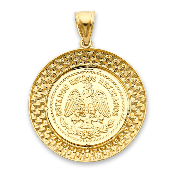10KT Yellow Gold 49X36MM Centenario-Inspired Charm Pendant. Chain Not Included