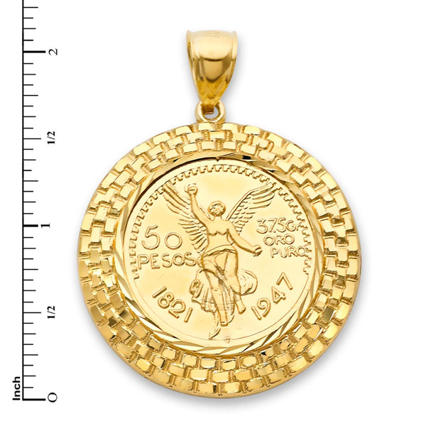 10KT Yellow Gold 49X36MM Centenario-Inspired Charm Pendant. Chain Not Included