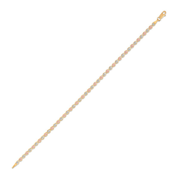 10KT Tri-Color Gold 7-inch 2.7MM Heart Valentino Bracelet