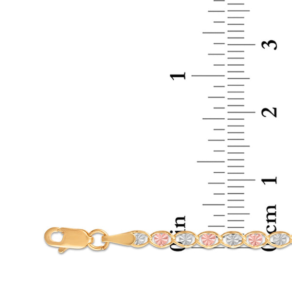 10KT Tri-Color Gold 7-inch 2.7MM Heart Valentino Bracelet