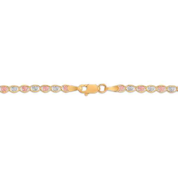 18-inch 2.7MM Heart Valentino Chain in 10K Tricolor Gold