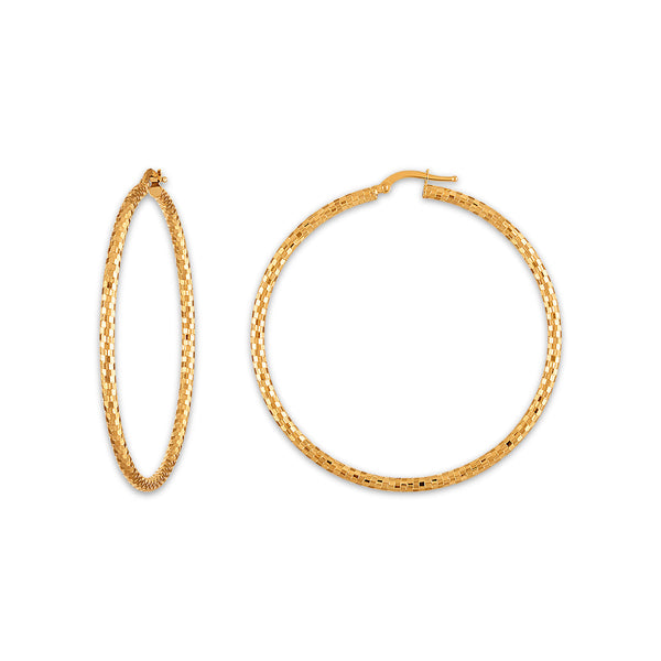 14KT Yellow Gold 2.5X50MM Hoop Diamond-cut Earrings