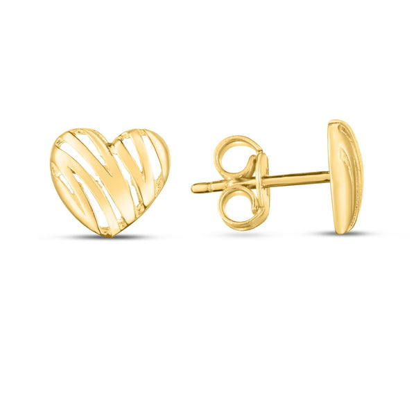 14KT Yellow Gold 7MM Heart Stud Earrings