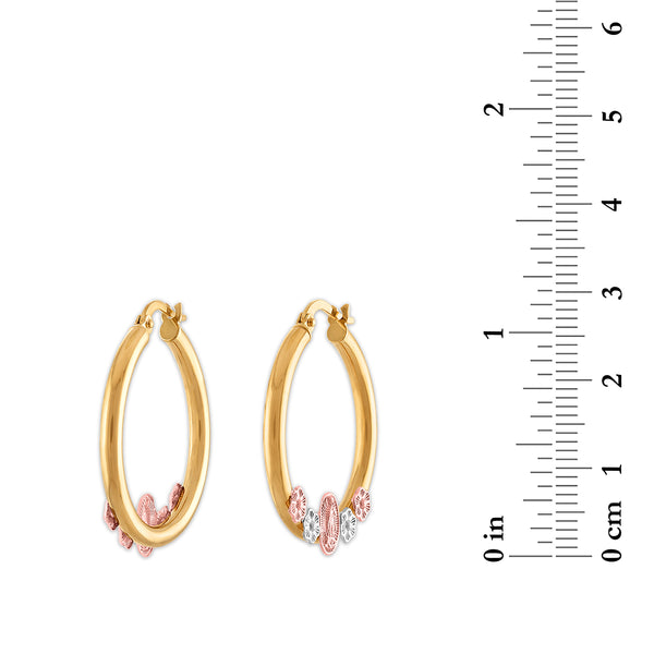 10KT Tri-Color Gold Guadalupe Hoop Earrings