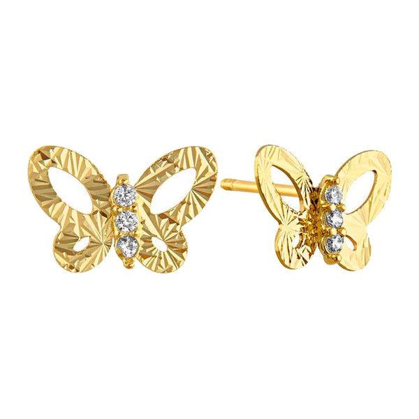 14KT Yellow Gold and Cubic Zirconia Butterfly Earrings