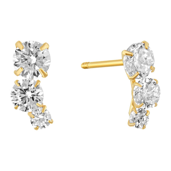 14KT Yellow Gold and Cubic Zirconia Three Stone Earrings