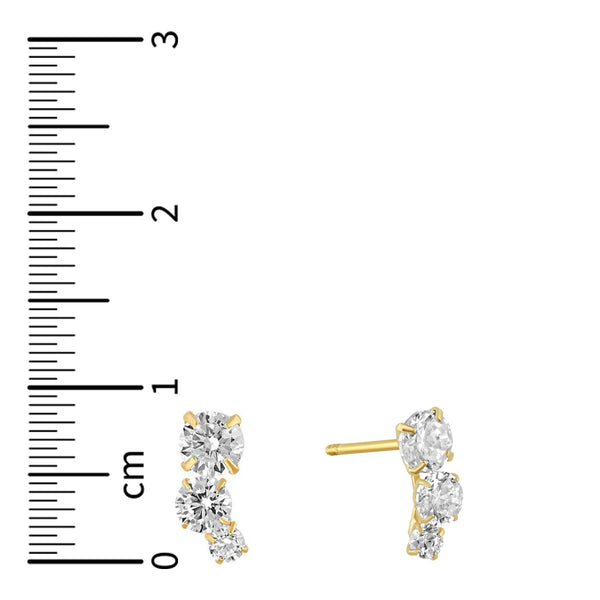 14KT Yellow Gold and Cubic Zirconia Three Stone Earrings