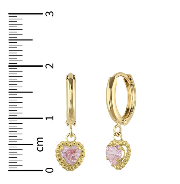 14KT Yellow Gold and Cubic Zirconia Heart Huggie Earrings
