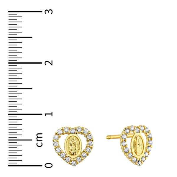 14KT Yellow Gold and Cubic Zirconia Virgin de Guadalupe Heart Earrings