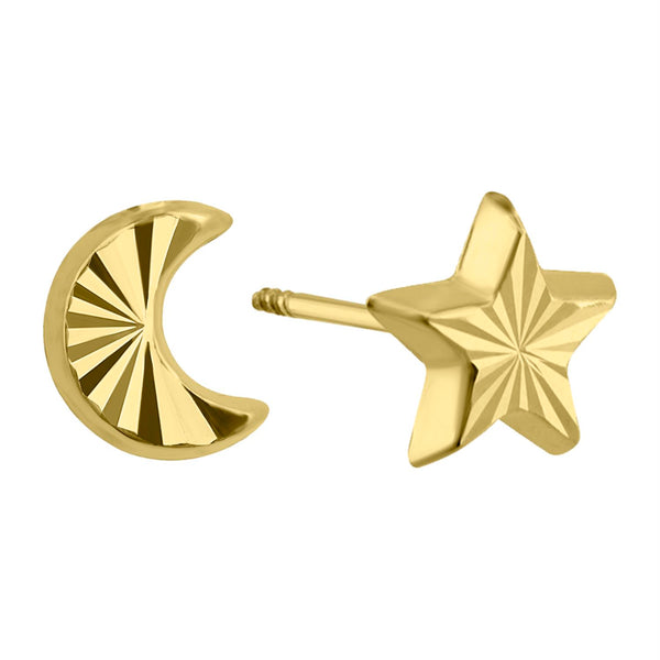 14KT Yellow Gold Moon and Star Earrings
