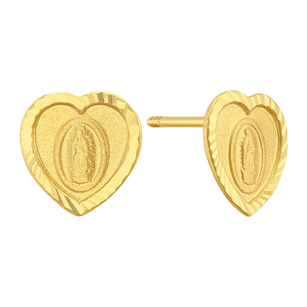 14KT Yellow Gold Virgin de Guadalupe Heart Earrings