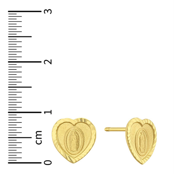 14KT Yellow Gold Virgin de Guadalupe Heart Earrings