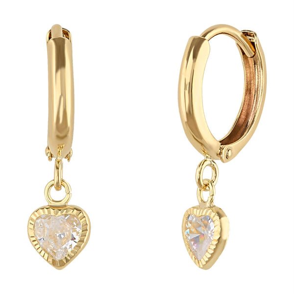 14KT Yellow Gold and Cubic Zirconia Heart Huggie Earrings