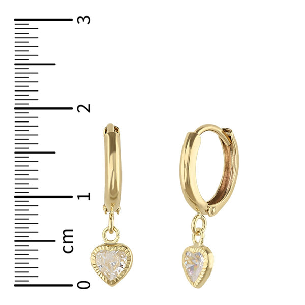 14KT Yellow Gold and Cubic Zirconia Heart Huggie Earrings