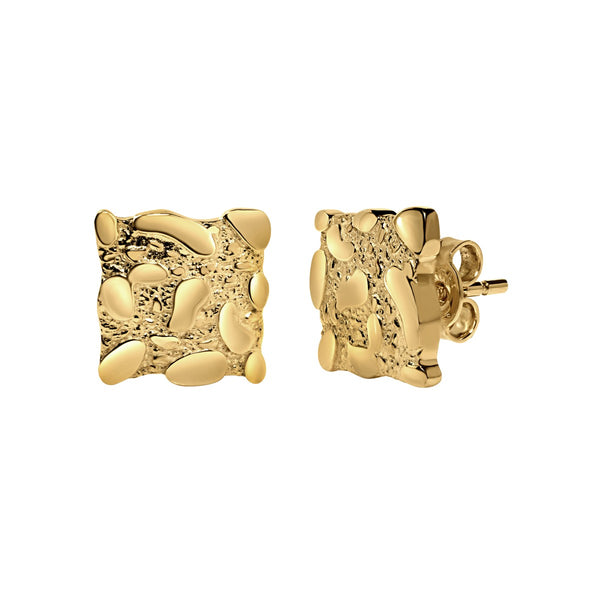 10MM Square Nugget Stud Earrings in 10KT Yellow Gold