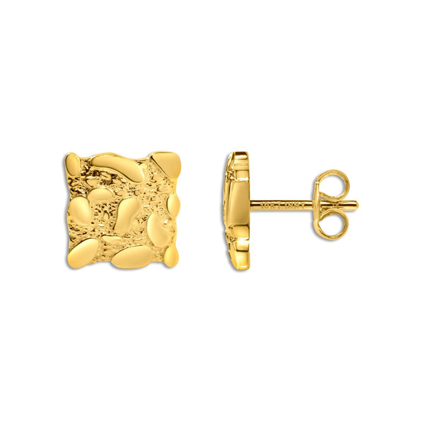 10MM Square Nugget Stud Earrings in 10KT Yellow Gold