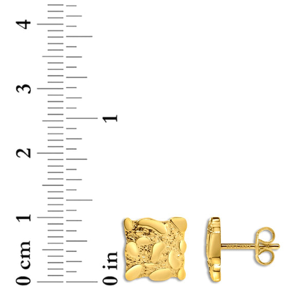 10MM Square Nugget Stud Earrings in 10KT Yellow Gold