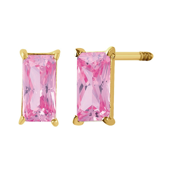 Sabelli Pink Cubic Zirconia Stud Earrings in 14KT Yellow Gold