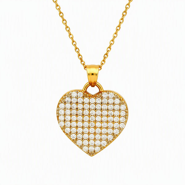 10KT Yellow Gold Cubic Zirconia 18-inch 18MM Heart Pendant