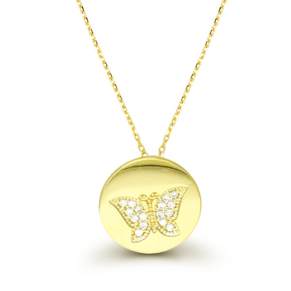 White Cubic Zirconia Butterfly Pendant in 14KT Gold