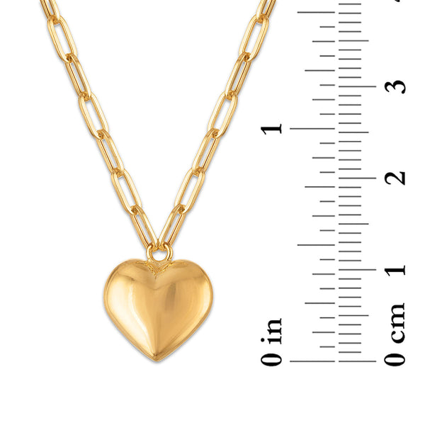 10KT Yellow Gold 18-inch Puffed Heart Pendant with Paperclip Chain