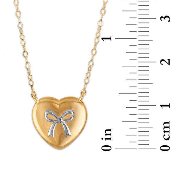 10KT Two-Tone Gold 18-inch Puffed Heart with Bow Necklace