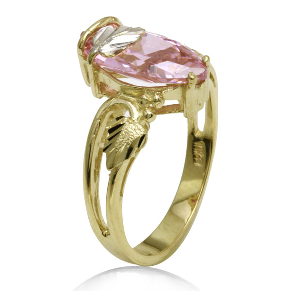 Pink Cubic Zirconia Flower Ring in 10KT Gold
