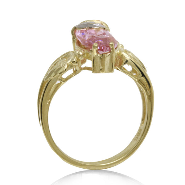 Pink Cubic Zirconia Flower Ring in 10KT Gold