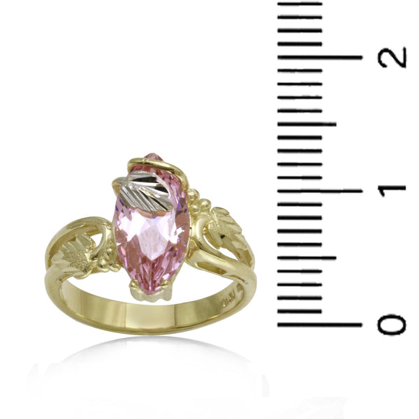 Pink Cubic Zirconia Flower Ring in 10KT Gold