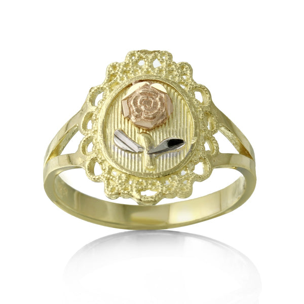 10KT Tri-Color Gold Rose Ring