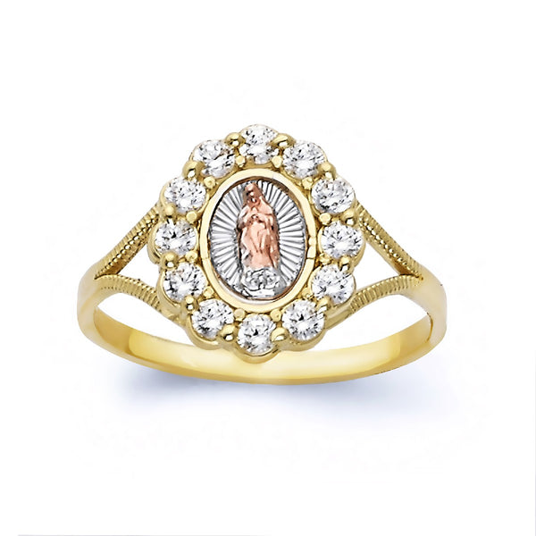 10KT Tri-Color Gold and Cubic Zirconia Guadalupe Ring