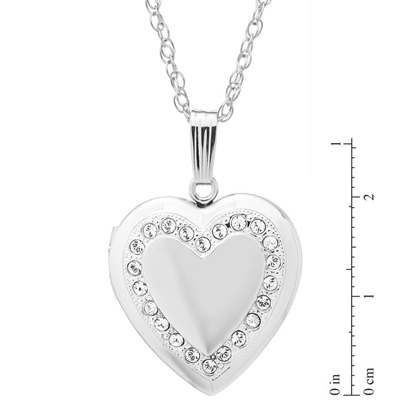 Sterling Silver and Crystal 18-inch Locket Heart Pendant
