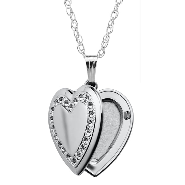 Sterling Silver and Crystal 18-inch Locket Heart Pendant
