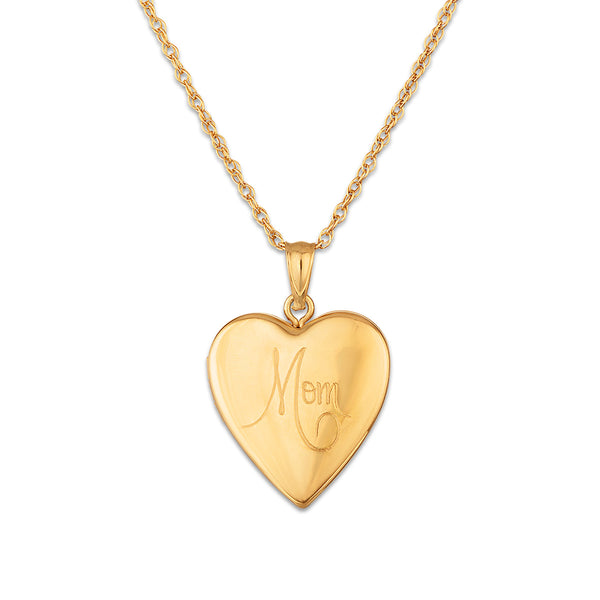 Gold Plated Sterling Silver 20MM 18-inch Heart Shaped Mom Locket