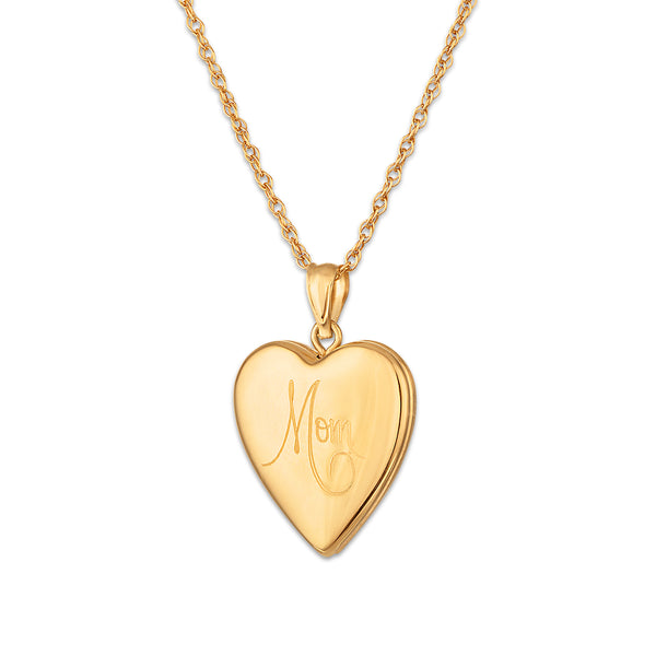 Gold Plated Sterling Silver 20MM 18-inch Heart Shaped Mom Locket
