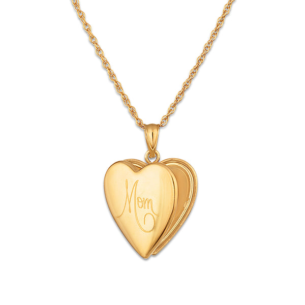 Gold Plated Sterling Silver 20MM 18-inch Heart Shaped Mom Locket