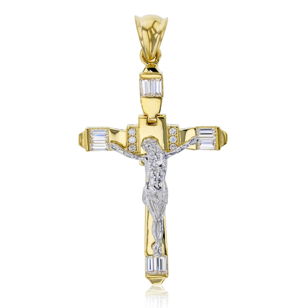 White Cubic Zirconia Crucifix Pendant in 14KT Gold