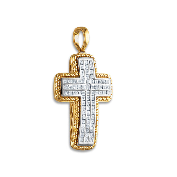 10KT Yellow Gold 2 CTW Natural Diamond 44X24MM Cross Pendant. Chain Not Included