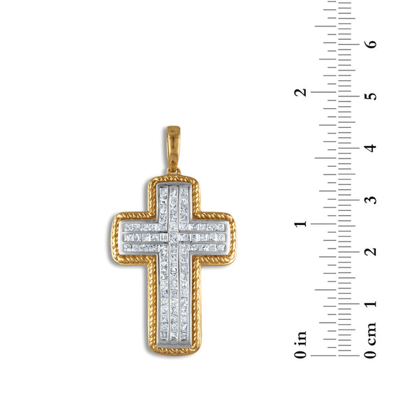 10KT Yellow Gold 2 CTW Natural Diamond 44X24MM Cross Pendant. Chain Not Included
