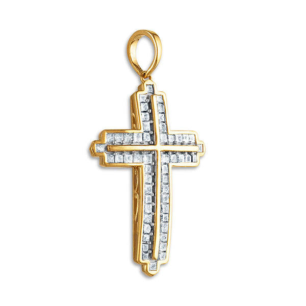 10KT Yellow Gold 1-1/2 CTW Natural Diamond 45X25MM Cross Pendant. Chain Not Included