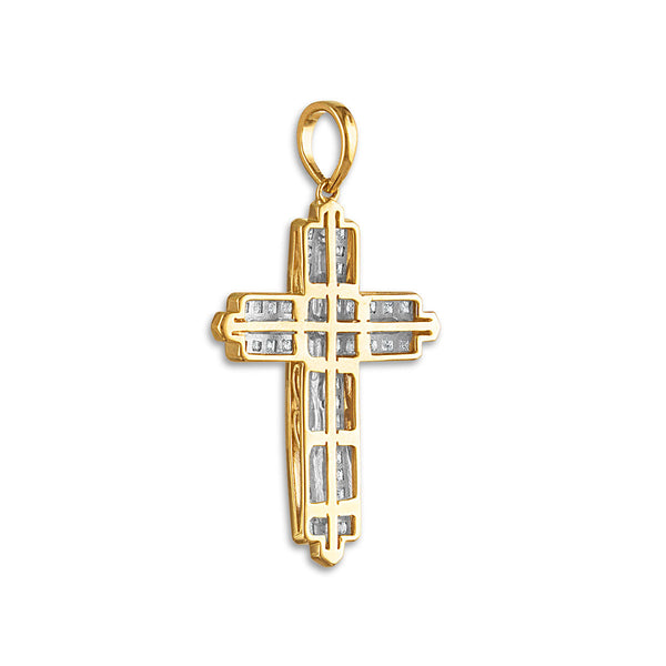 10KT Yellow Gold 1-1/2 CTW Natural Diamond 45X25MM Cross Pendant. Chain Not Included