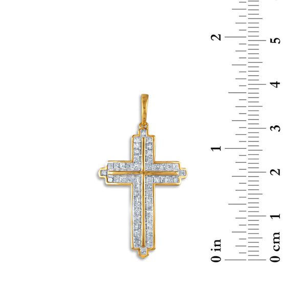 10KT Yellow Gold 1-1/2 CTW Natural Diamond 45X25MM Cross Pendant. Chain Not Included