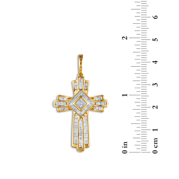 10KT Yellow Gold 2 CTW Natural Diamond 44X24MM Cross Pendant. Chain not Included
